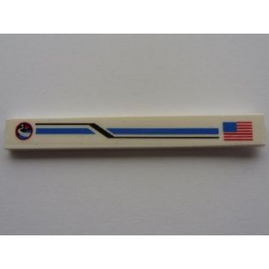 white tile 1 x 8 with american flag blue and black stripes and red flying shuttle over blue planet pattern model right side sticker - sets 10213 10231