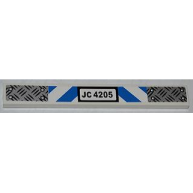 white tile 1 x 8 with silver tread plates blue and white danger stripes and black jc 4205 pattern sticker - set 4205