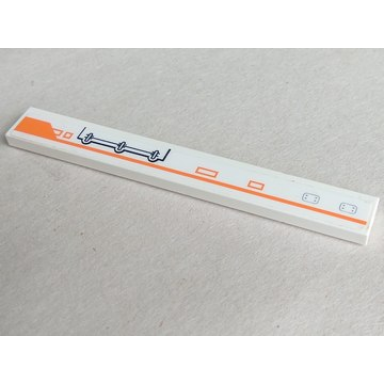 white tile 1 x 8 with orange line and mechanical pattern model left side sticker - set 7645