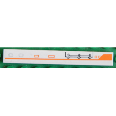 white tile 1 x 8 with orange line and mechanical pattern model right side sticker - set 7645