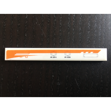 white tile 1 x 8 with orange stripe light bluish gray panels with rivets and black m 24 and m 23 pattern model left side sticker - set 7644