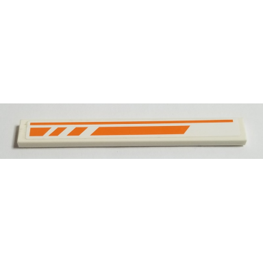 white tile 1 x 8 with orange line and broken stripe pattern model left side sticker - set 7690