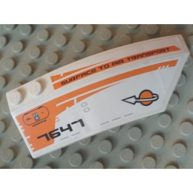 white wedge 8 x 3 x 2 open right with 7647 modified classic space logo and surface to air transport pattern stickers - set 7647