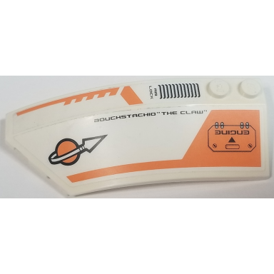 white wedge 8 x 3 x 2 open left with modified classic space logo air lock engine and bouchstachio the claw pattern stickers - set 7697