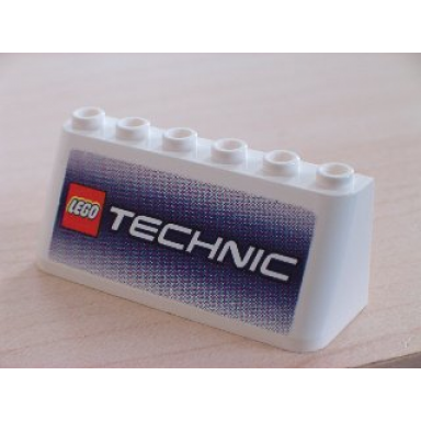 white windscreen 2 x 6 x 2 with lego technic logo on blue background pattern sticker - set 3409-1