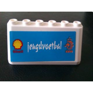 white windscreen 2 x 6 x 2 with shell and jeugdvoetbal on medium blue background pattern sticker - set 880002-2 in combination with sets 3308 3309