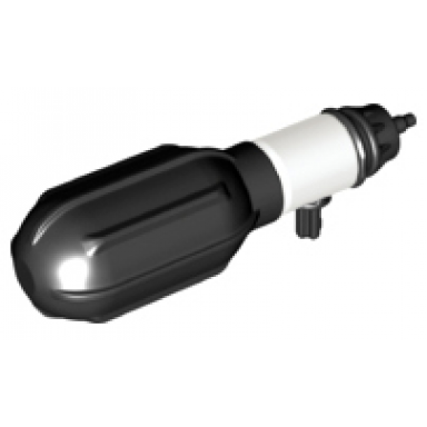 white minifigure utensil cylinder with trans-light blue water extension and black handle with black rubber squeezable bladder 41815c01 41818