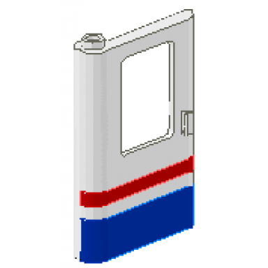 white door 1 x 4 x 5 train left thin support at bottom with red blue stripe pattern