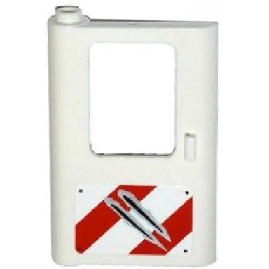 white door 1 x 4 x 5 train left thin support at bottom with rivets red and white danger stripes and claw scratch marks pattern sticker - set 75917