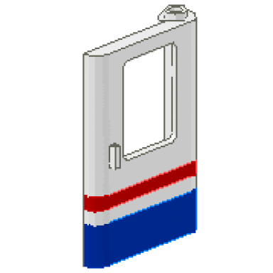 white door 1 x 4 x 5 train right thin support at bottom with red blue stripe pattern