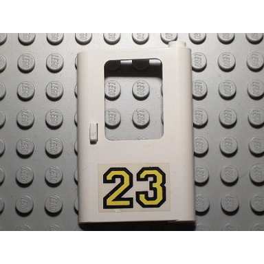 white door 1 x 4 x 5 train right thin support at bottom with yellow 23 pattern sticker - set 5550