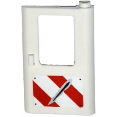 white door 1 x 4 x 5 train right thin support at bottom with rivets red and white danger stripes and claw scratch mark pattern sticker - set 75917