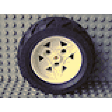 white wheel 43.2mm d x 26mm technic racing small 3 pin holes with black tire 68.8 x 36 h 41896 41893