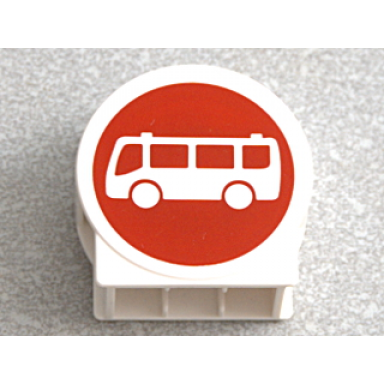 white duplo brick 1 x 2 x 2 round top with white bus on red background pattern