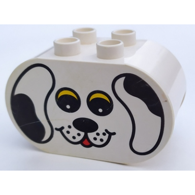 white duplo brick 2 x 4 x 2 rounded ends with dog face type 1 colored pattern