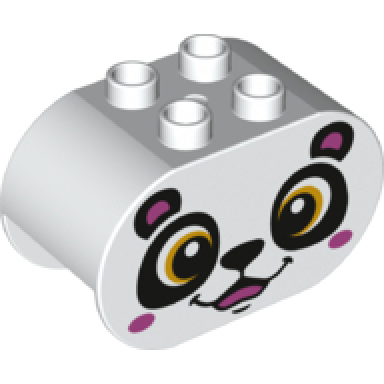 white duplo brick 2 x 4 x 2 rounded ends with panda bear face pattern