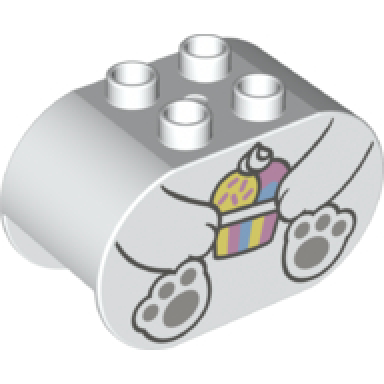 white duplo brick 2 x 4 x 2 rounded ends with paws holding cupcake and light bluish gray paws polar bear body pattern