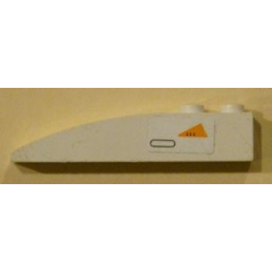 white slope curved 6 x 1 with orange triangle and black outlined oval pattern model left side sticker - set 7163