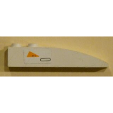 white slope curved 6 x 1 with orange triangle and black outlined oval pattern model right side sticker - set 7163