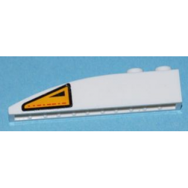 white slope curved 6 x 1 with orange and black warning triangle pattern model left side sticker - set 7676
