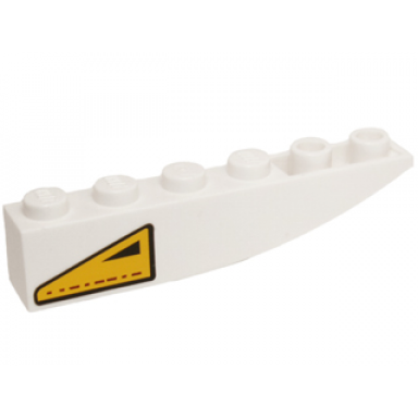 white slope curved 6 x 1 inverted with yellow triangle with black border and small triangle pattern model left side sticker - set 10195