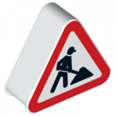 white duplo brick 1 x 3 x 2 triangle road sign with construction worker pattern