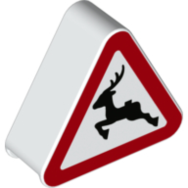 white duplo brick 1 x 3 x 2 triangle road sign with leaping deer pattern