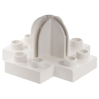 white duplo plate 4 x 4 with 2 x 2 x 2 dome top and cross cut slots