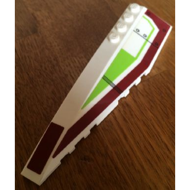 white wedge 12 x 3 left with dark red and lime pattern stickers - set 7679