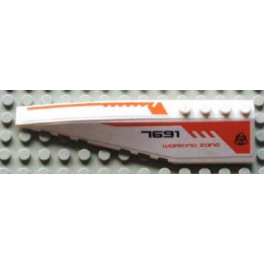 white wedge 12 x 3 left with black 7691 orange working zone and orange lines pattern stickers - set 7691