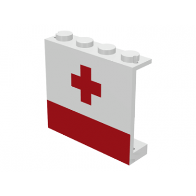 white panel 1 x 4 x 3 - solid studs with red cross and stripe pattern