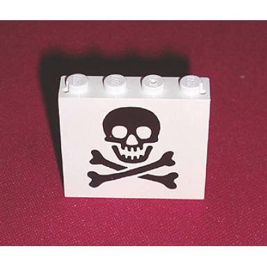 white panel 1 x 4 x 3 - solid studs with skull and crossbones jolly roger pattern