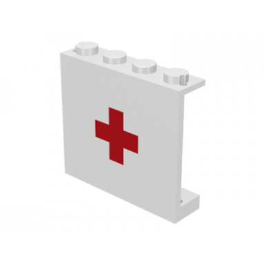 white panel 1 x 4 x 3 - solid studs with red cross pattern