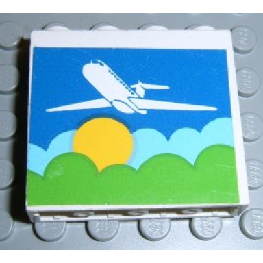 white panel 1 x 4 x 3 - solid studs with airplane above sun clouds pattern sticker - set 1772
