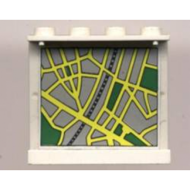 white panel 1 x 4 x 3 - solid studs with map street pattern 3 on inside sticker - set 6676