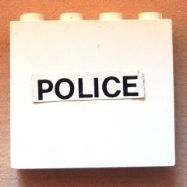 white panel 1 x 4 x 3 - solid studs with black police on white background pattern sticker - set 6676