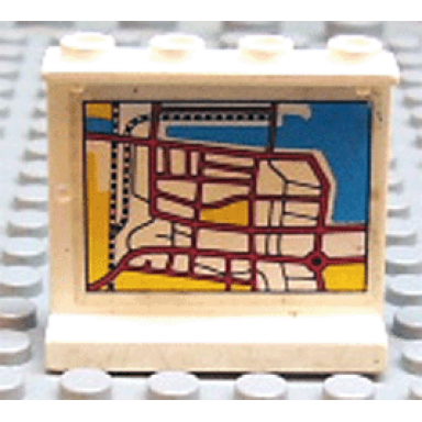 white panel 1 x 4 x 3 - hollow studs with map street pattern 2 on inside sticker - set 6598