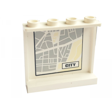 white panel 1 x 4 x 3 - hollow studs with map street pattern 8 with city on inside sticker - set 7743