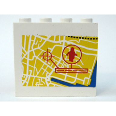 white panel 1 x 4 x 3 - hollow studs with map street pattern 5 and minifigure in circle sticker - set 7034