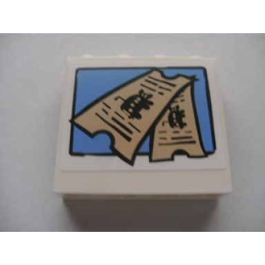 white panel 1 x 4 x 3 - hollow studs with bus tickets pattern sticker - set 3830