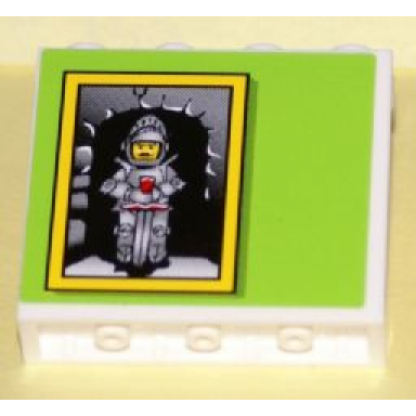 white panel 1 x 4 x 3 - hollow studs with knight picture on green background pattern sticker - set 8160