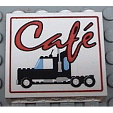 white panel 1 x 4 x 3 - hollow studs with red cafã© cafe and black semi-truck pattern