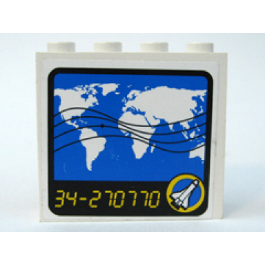 white panel 1 x 4 x 3 with world map monitor pattern sticker - set 6456