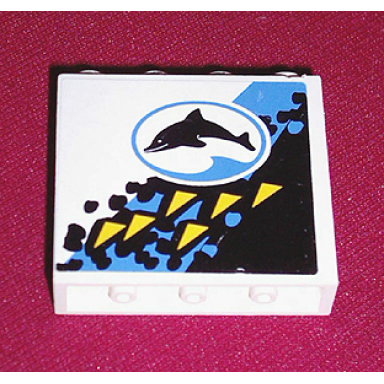 white panel 1 x 4 x 3 with oval and dolphin facing left pattern sticker - set 6556