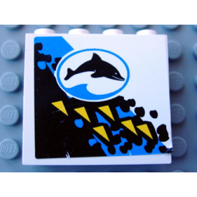 white panel 1 x 4 x 3 with oval and dolphin facing right pattern sticker - set 6556