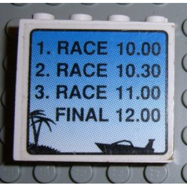 white panel 1 x 4 x 3 with schedule for boat race pattern sticker - set 6543