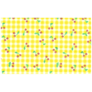 white belville cloth rug 6 7 8 x 11 1 4 with cherries and yellow checkered pattern
