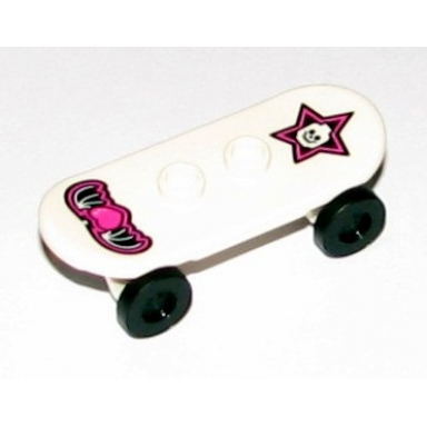 white minifigure utensil skateboard deck with black and dark pink winged heart and star with skull pattern with black wheels 42511pb07 2496