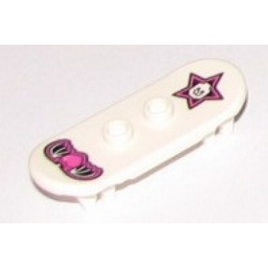 white minifigure utensil skateboard deck with black and dark pink winged heart and star with skull pattern