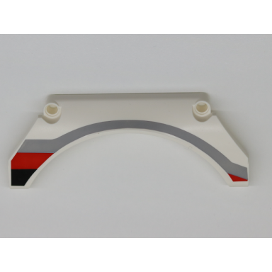 white technic panel car mudguard arched 13 x 2 x 5 straight top with black red and gray stripes pattern model front left side